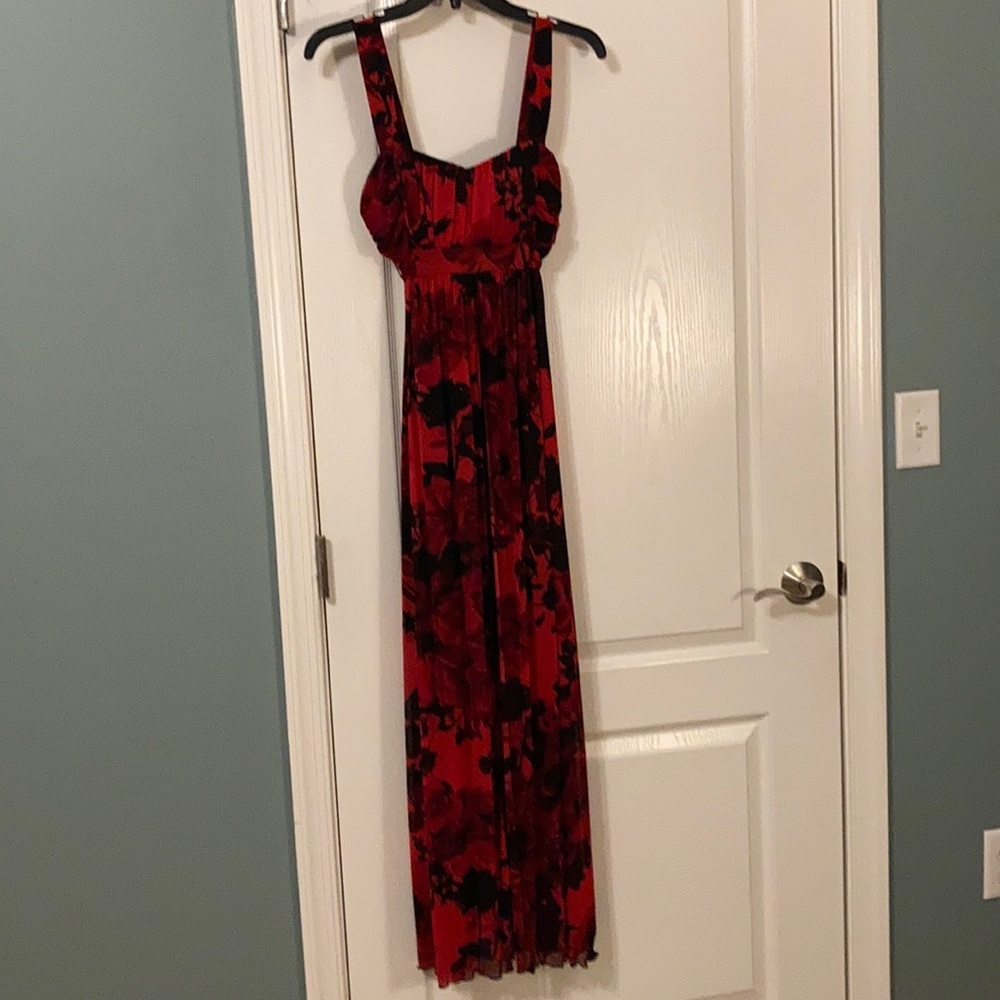 Red and black high low dress